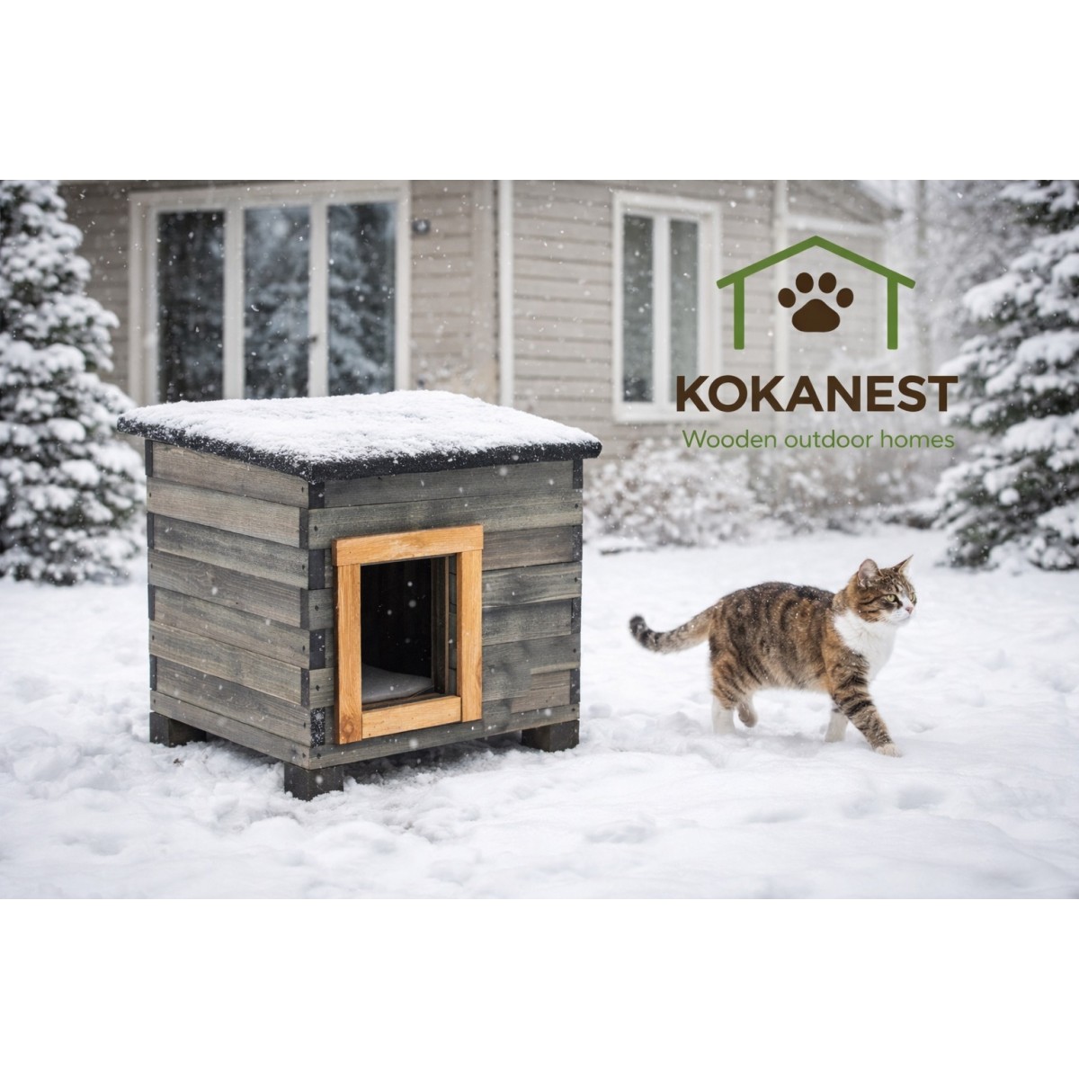 Siltināta kaķu māja āra apstākļiem (57×44×41 cm)